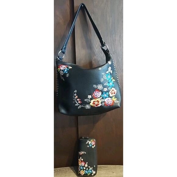 American Bling Conceal Floral Purse Matching Wallet Set Embroidered Bag Black - Picture 1 of 7